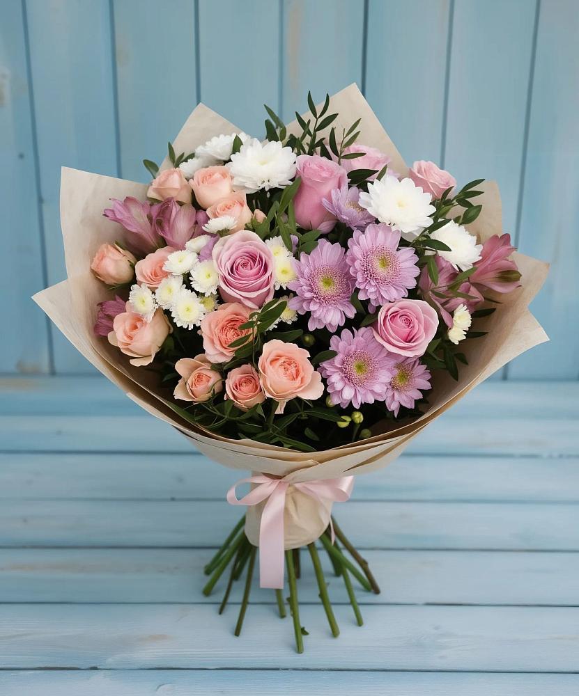 Букет цветов из: Хризантемы, Розы и Альстромерии в Тухчаре