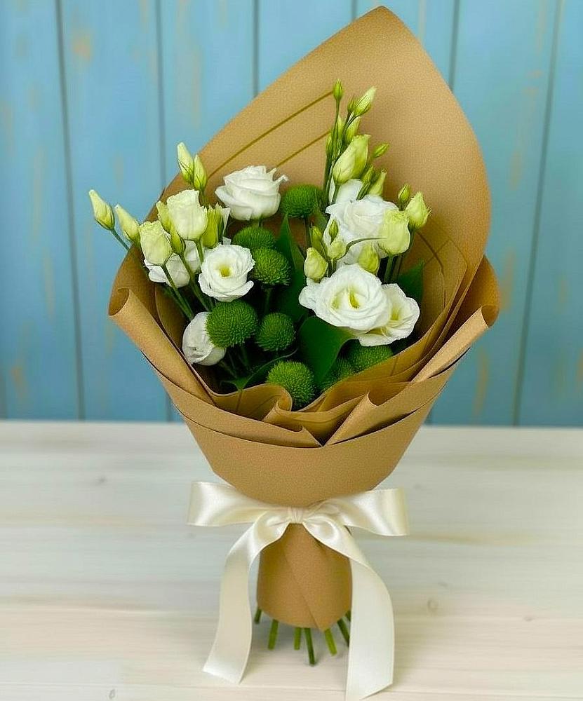 Букет цветов из: Хризантемы и Лизиантусы в Тухчаре