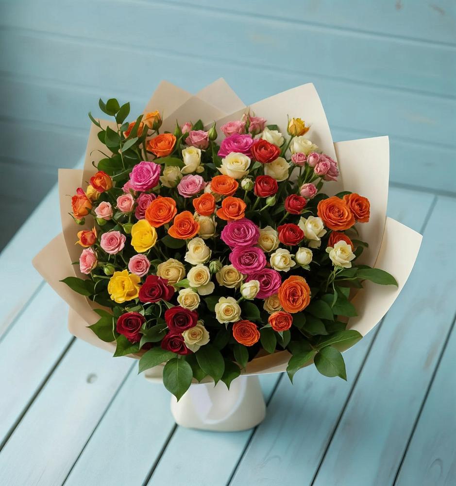 Букет Микс из разноцветных кустовых роз в Тухчаре