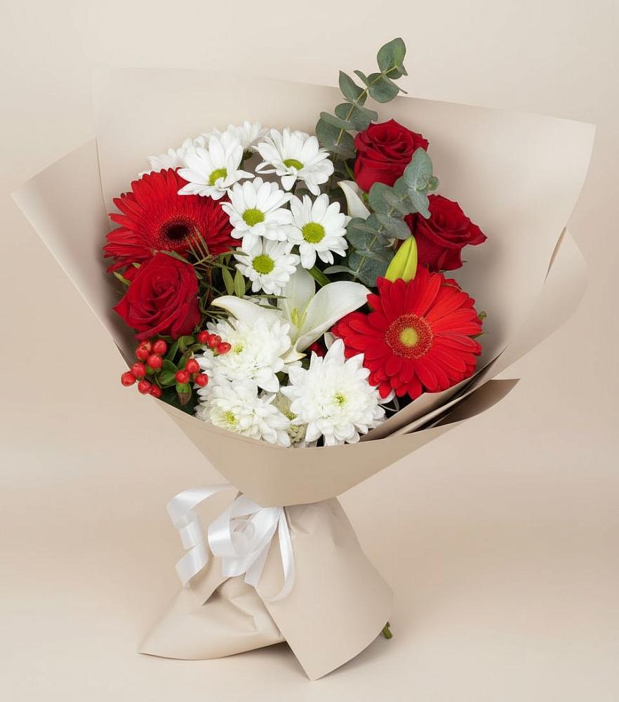 Букет цветов из: Розы, Хризантемы, Герберы и Лилии в Тухчаре